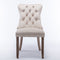 2x Velvet Dining Chairs Upholstered Tufted Kithcen Chair with Solid Wood Legs Stud Trim and Ring-Beige