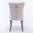 2x Velvet Dining Chairs Upholstered Tufted Kithcen Chair with Solid Wood Legs Stud Trim and Ring-Beige