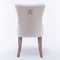 2x Velvet Dining Chairs Upholstered Tufted Kithcen Chair with Solid Wood Legs Stud Trim and Ring-Beige