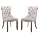 2x Velvet Dining Chairs Upholstered Tufted Kithcen Chair with Solid Wood Legs Stud Trim and Ring-Beige