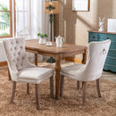 2x Velvet Dining Chairs Upholstered Tufted Kithcen Chair with Solid Wood Legs Stud Trim and Ring-Beige