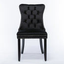 2x Velvet Dining Chairs Upholstered Tufted Kithcen Chair with Solid Wood Legs Stud Trim and Ring-Black