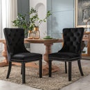 2x Velvet Dining Chairs Upholstered Tufted Kithcen Chair with Solid Wood Legs Stud Trim and Ring-Black