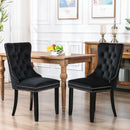 2x Velvet Dining Chairs Upholstered Tufted Kithcen Chair with Solid Wood Legs Stud Trim and Ring-Black