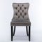 2x Velvet Dining Chairs Upholstered Tufted Kithcen Chair with Solid Wood Legs Stud Trim and Ring-Gray