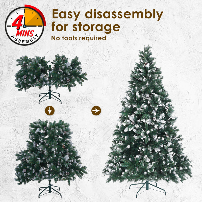 Home Ready 7Ft 210cm 1290 tips Green Snowy Christmas Tree Xmas Pine Cones  + Bauble Balls