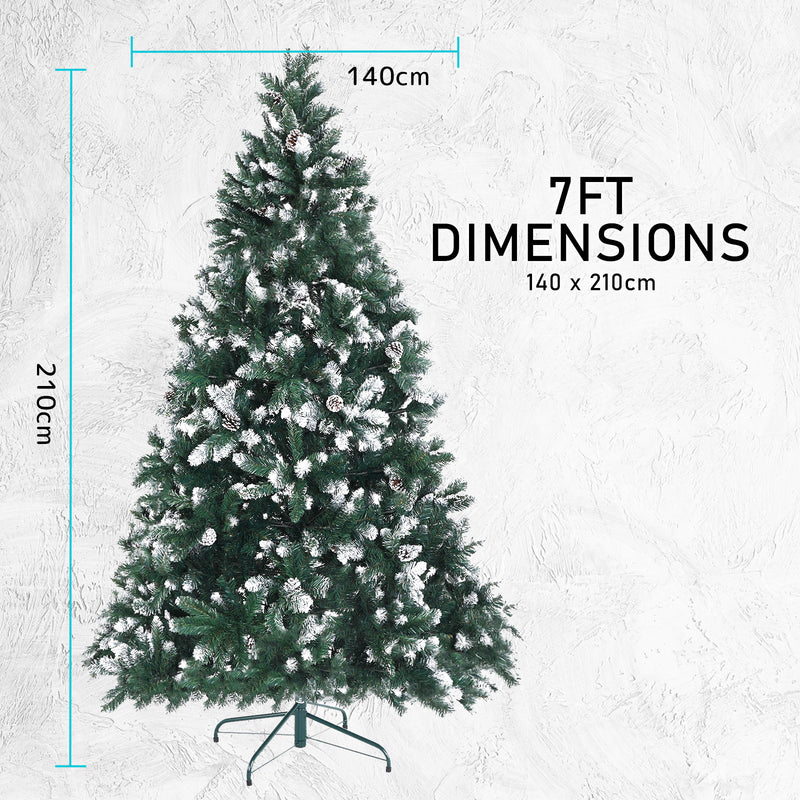 Home Ready 7Ft 210cm 1290 tips Green Snowy Christmas Tree Xmas Pine Cones  + Bauble Balls