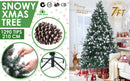 Home Ready 7Ft 210cm 1290 tips Green Snowy Christmas Tree Xmas Pine Cones