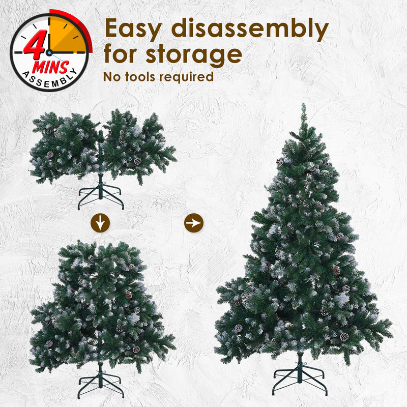 Home Ready 5Ft 150cm 720 tips Green Snowy Christmas Tree Xmas Pine Cones