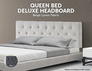 Linen Fabric Queen Bed Deluxe Headboard Bedhead - Beige