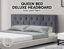 Linen Fabric Queen Bed Deluxe Headboard Bedhead - Grey