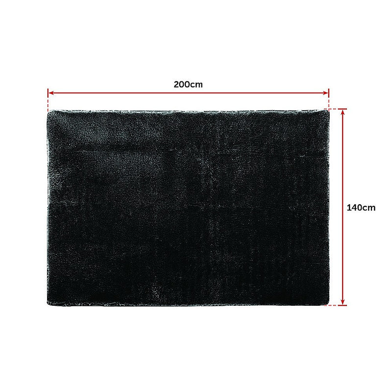 200x140cm Floor Rugs Large Shaggy Rug Area Carpet Bedroom Living Room Mat - Black