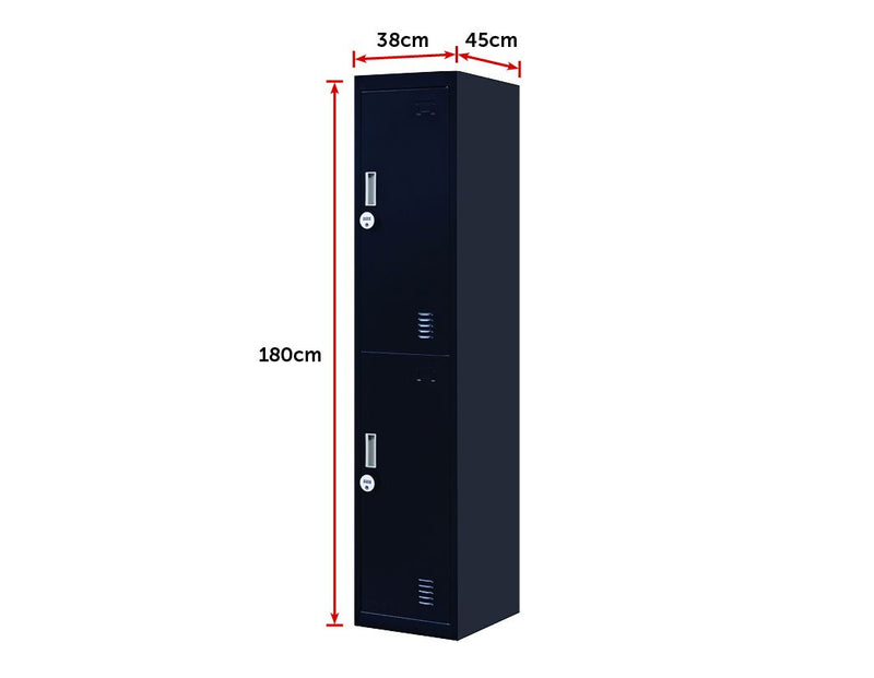 4-Digit Combination Lock 2-Door Vertical Locker for Office Gym Shed School Home Storage Black