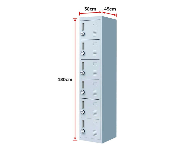 4-Digit Combination Lock 6-Door Locker for Office Gym Shed School Home Storage Grey