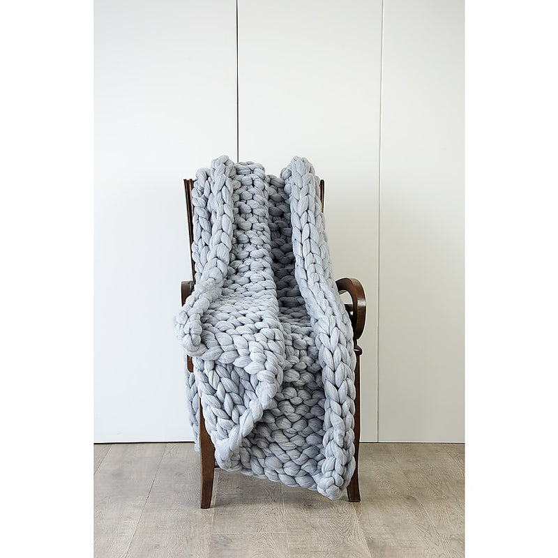 Hand Knitted Chunky Blanket Thick Acrylic Yarn Blanket Home Decor Throw Rug - Grey