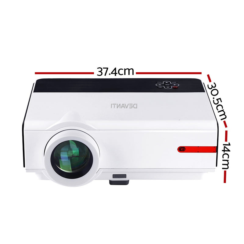 Devanti Mini Video Projector Portable HD 1080P 3200 Lumens Home USB VGA HDMI