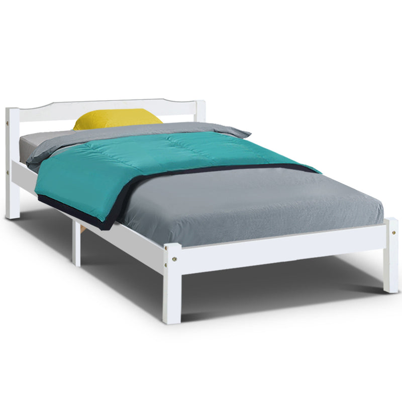 Artiss King Single Size Wooden Bed Frame Mattress Base Timber Platform White - Coll Online
