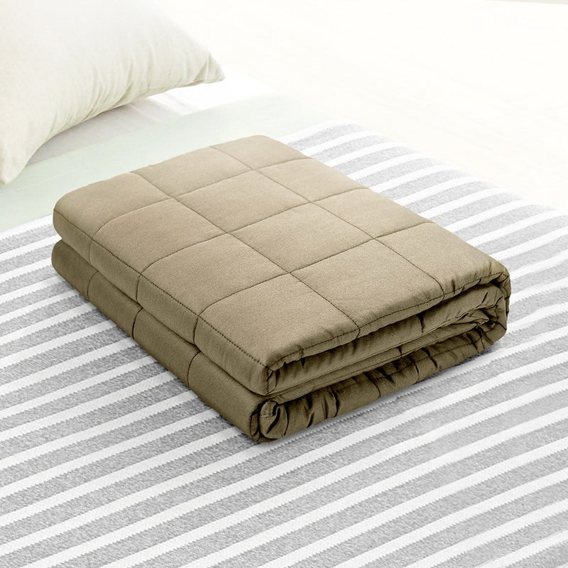 Giselle Bedding 2.3KG Cotton Weighted Blanket Heavy Gravity Calm Size Brown - Coll Online