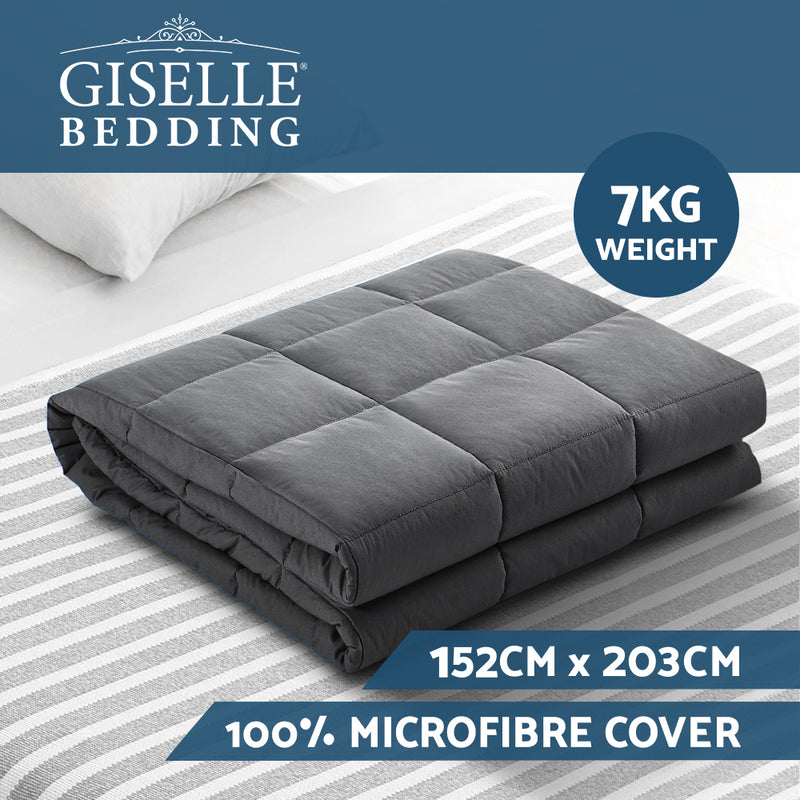 Weighted Blanket Adult 7KG Heavy Gravity Blankets Microfibre Cover Glass Beads Calming Sleep Anxiety Relief Grey - Coll Online