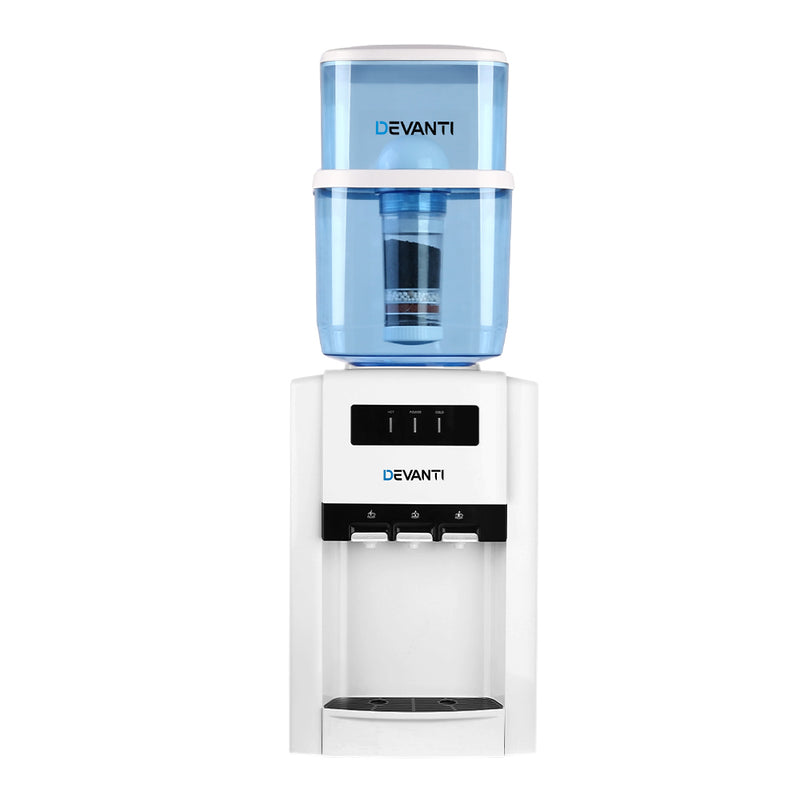 Devanti 22L Bench Top Water Cooler Dispenser Filter Purifier Hot Cold Room Temperature Three Taps - Coll Online