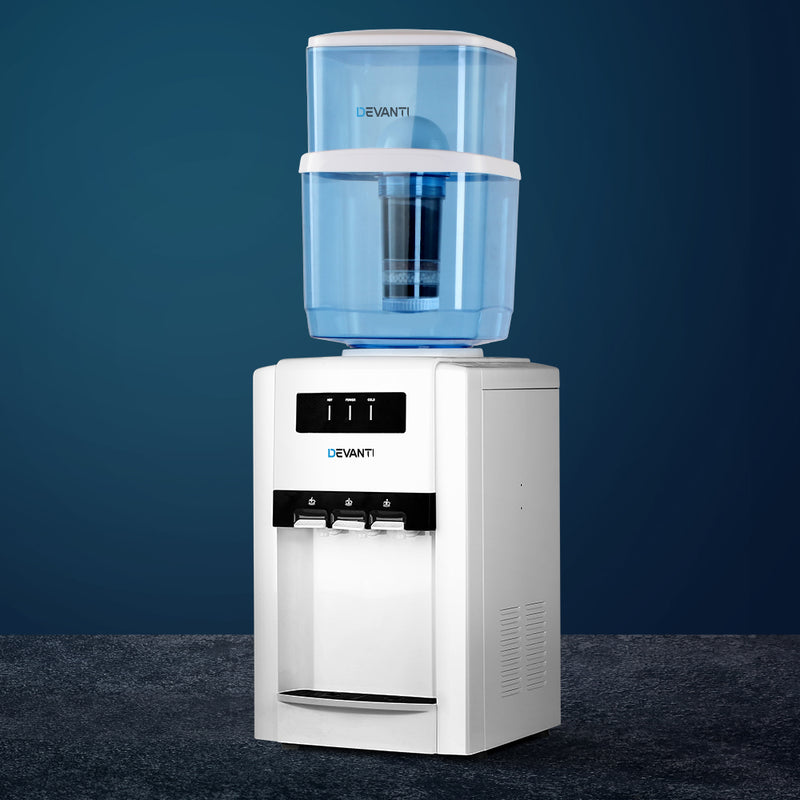 Devanti 22L Bench Top Water Cooler Dispenser Filter Purifier Hot Cold Room Temperature Three Taps - Coll Online