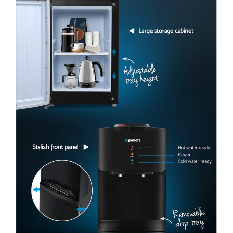 Devanti Water Cooler Dispenser Mains Bottle Stand Hot Cold Tap Office Black - Coll Online