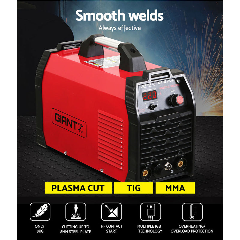 Giantz 220Amp Inverter Welder Plasma Cutter TIG iGBT DC Welding Machine Portable