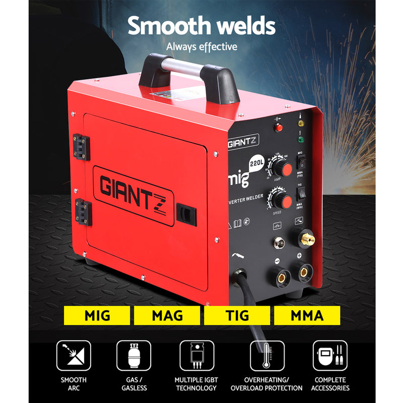 GIANTZ MIG MAG Welding Machine DC Inverter MMA Welder Gas Gasless Portable 220A - Coll Online