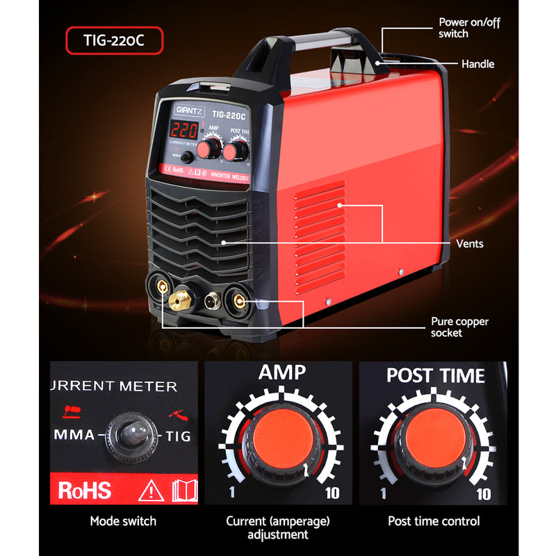 GIANTZ TIG Inverter Welder Portable MMA ARC Stick DC Gas Welding Machine 220Amp - Coll Online