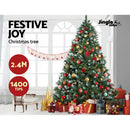 Jingle Jollys 2.4M 8FT Christmas Tree Xmas Home Decoration 1400 Tips Snowy Green - Coll Online