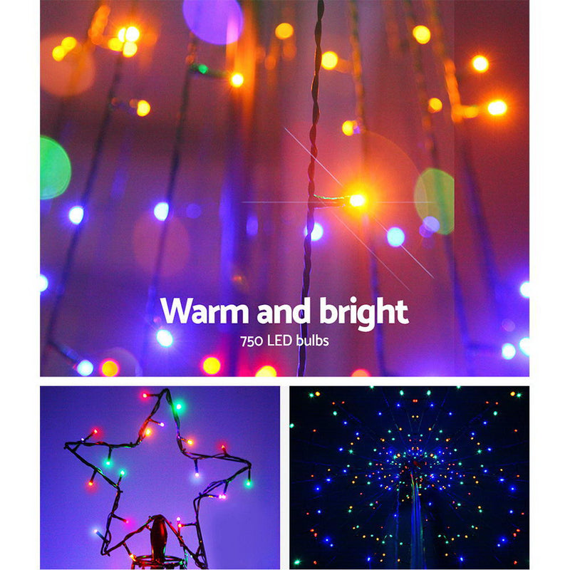 Jingle Jollys 5M LED Christmas Tree Optic Fiber Lights 750pc LED Multi Colour - Coll Online