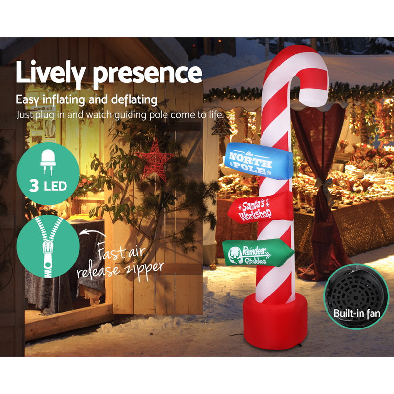 Jingle Jollys 2.4M Christmas Inflatable Santa Guide Candy Pole Xmas Decor LED - Coll Online