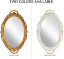 CARLA HOME Oval Antique Gold 25 x 38 cm Vintage Carved Hanging Wall Mirror for Bedroom and Living-Room
