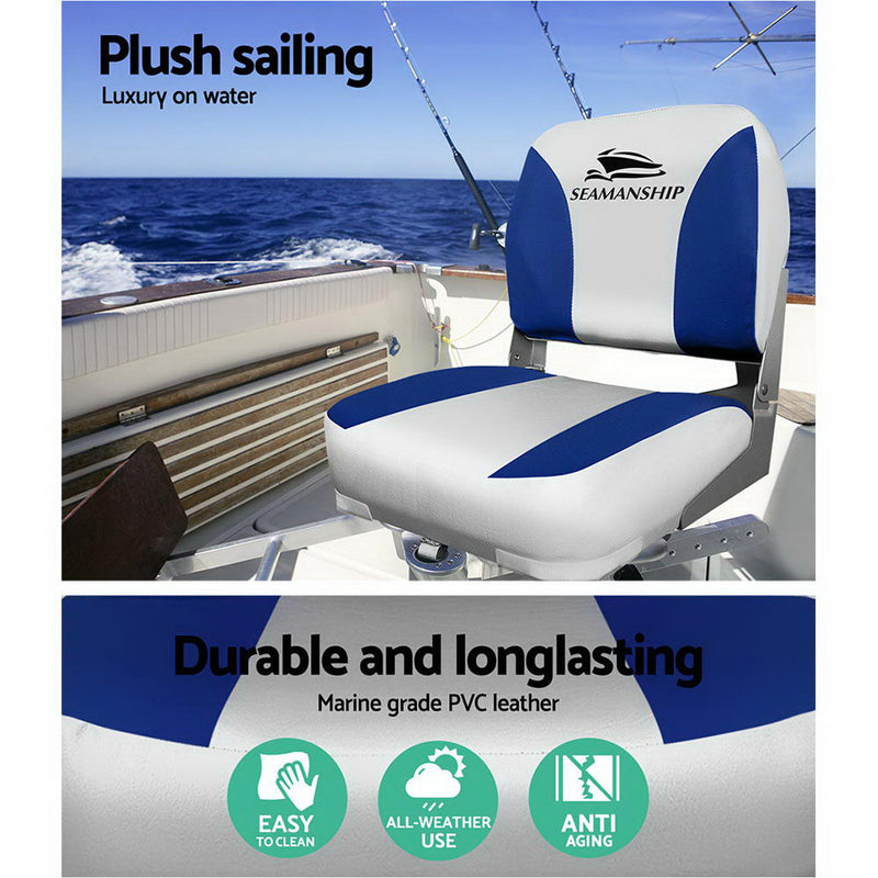 Seamanship Set of 2 Folding Swivel Boat Seats - Grey & Blue - Coll Online