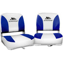 Seamanship Set of 2 Folding Swivel Boat Seats - White & Blue - Coll Online