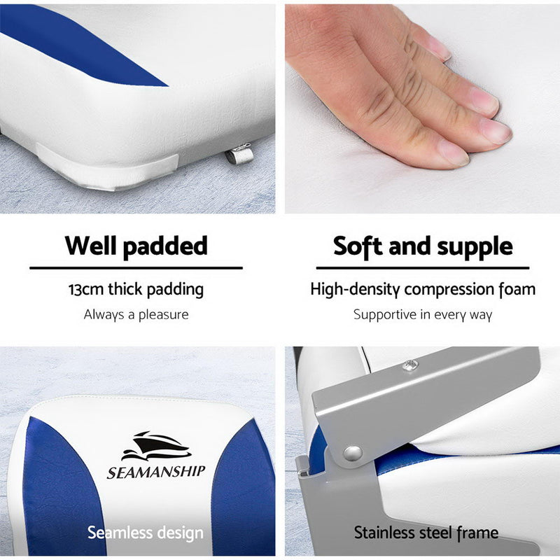 Seamanship Set of 2 Folding Swivel Boat Seats - White & Blue - Coll Online
