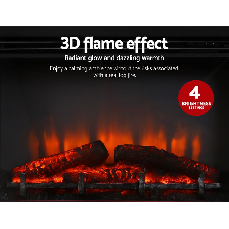 Devanti 2000W Electric Fireplace Mantle Portable Fire Log Wood Heater 3D Flame Effect White - Coll Online