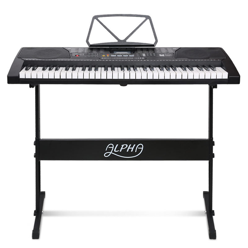 Alpha 61 Key Lighted Electronic Piano Keyboard LCD Electric w/ Holder Music Stand - Coll Online