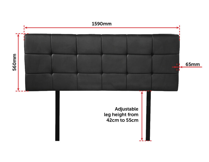 PU Leather Queen Bed Deluxe Headboard Bedhead - Black